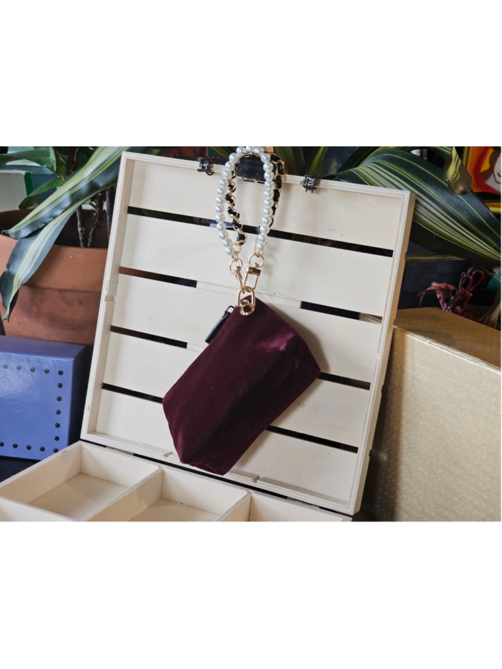 YSL Yves Saint Laurent Maroon Velvet Mini Clutch w/Wristlet Added - Picture 3 of 13